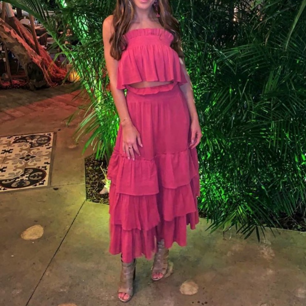 Free People fuschia skirt and crop top set size XS